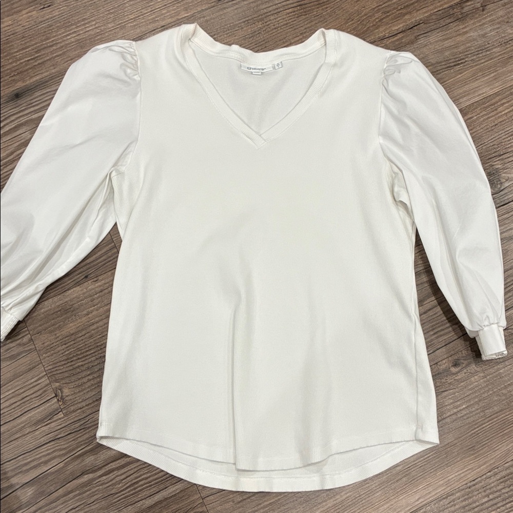 Chico's Cream Ribbed V-Neck Top